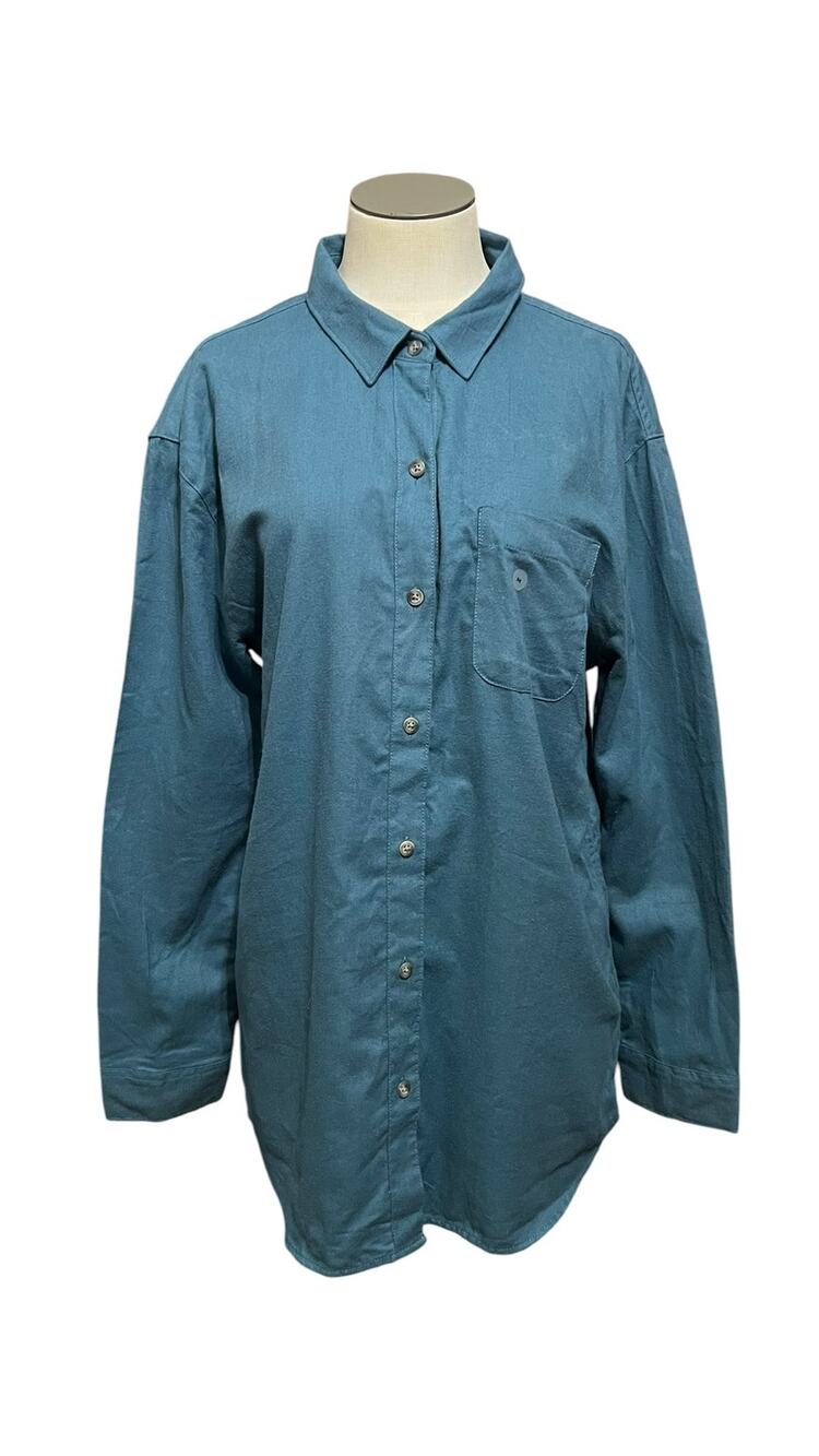Eddie Bauer Boyfriend Fit Grunge Rugged Outdoor Teal Button Up Shirt Sz M